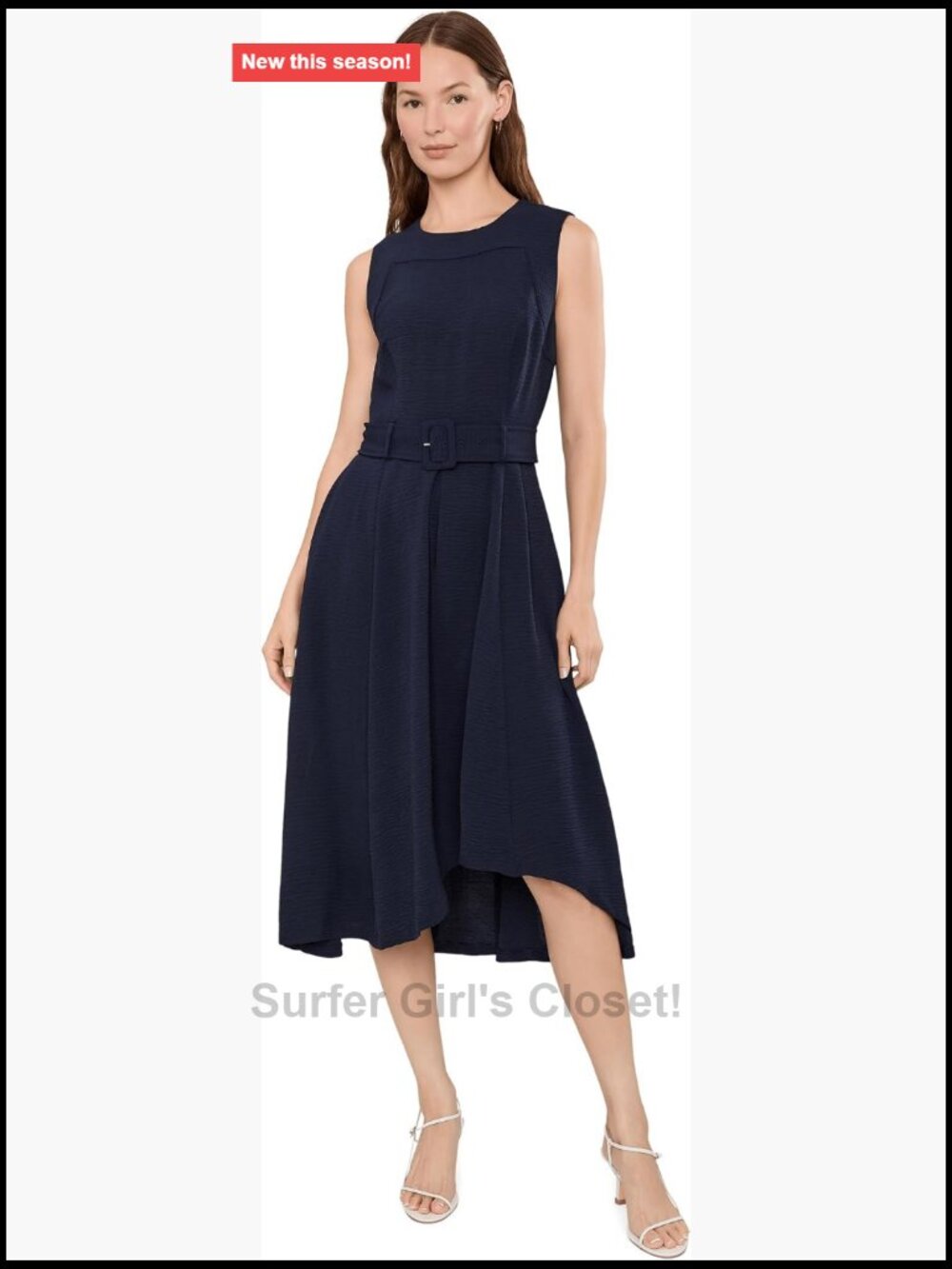 Sleeveless Belted High Low A-Line Dress with Pockets